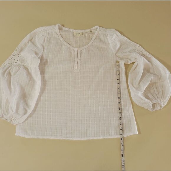 Max Studio Women's White Top with Lace Insert Balloon Sleeves - Picture 5 of 15